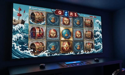 Video Slot mit cinematografischem Maritim-Abenteuer Theme in blauer Neon-Beleuchtung