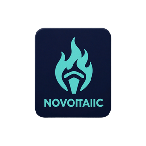 Novomatic Provider Logo mit Fackel-Icon in Cyan