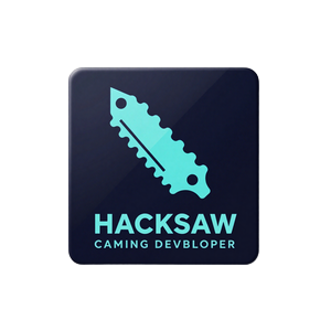 Hacksaw Gaming Provider Logo mit S&auml;geblatt-Icon in Cyan