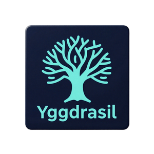 Yggdrasil Provider Logo mit abstraktem Baum-Icon in Cyan
