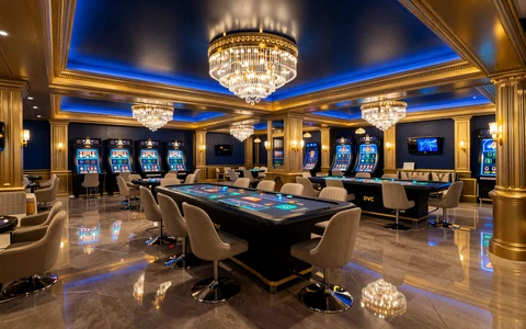 Gold Saloon Studio luxuri&ouml;ses Casino-Interieur mit goldenen Akzenten und blauer Neon-Beleuchtung